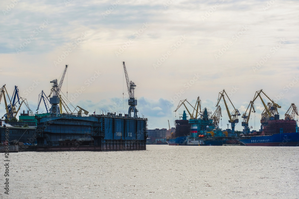 Saint-peterburg, Russia - August, 14, 2019: panorama of a saint-peterburg cardo port