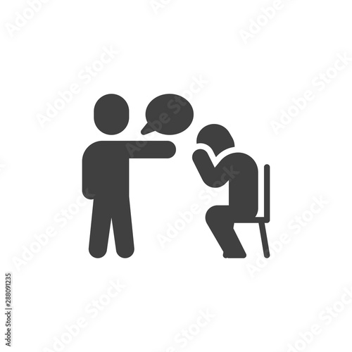 Boss dismisses employee vector icon. filled flat sign for mobile concept and web design. Manager blaming an employee, fired sad man crying glyph icon. Symbol, logo illustration. Vector graphics