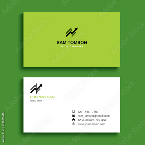 Minimal business card print template design. Green color and simple clean layout.