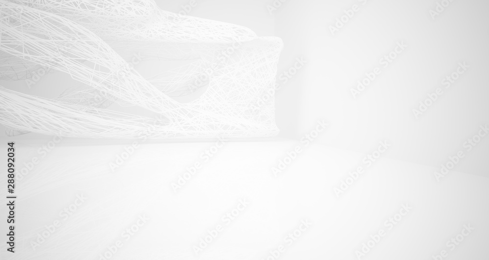 Obraz premium White smooth architectural interior of chaotic lines. 3D illustration and rendering