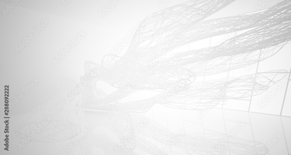 White smooth architectural interior of chaotic lines. 3D illustration and rendering White smooth architectural interior of chaotic lines. 3D illustration and rendering