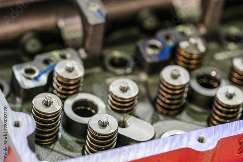 The image of a cylinder block with the valve gear