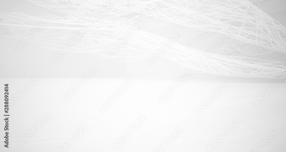 Fototapeta premium White smooth architectural interior of chaotic lines. 3D illustration and rendering