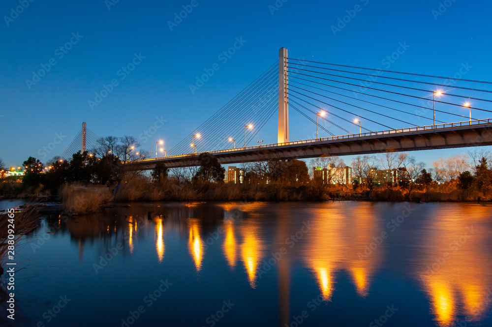 Naklejka premium オレンジ色のライトが美しい淀川