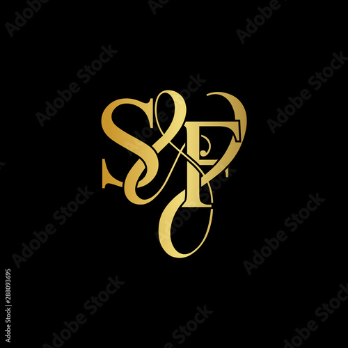 Initial letter S & F SF luxury art vector mark logo, gold color on black background.