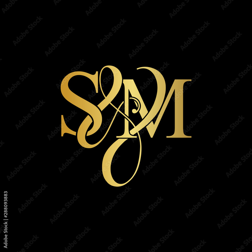 Initial letter S & M SM luxury art vector mark logo, gold color on black background. Initial letter S & M SM luxury art vector mark logo, gold color on black background.