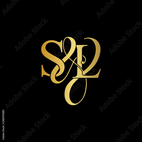 Initial letter S & L SL luxury art vector mark logo, gold color on black background.