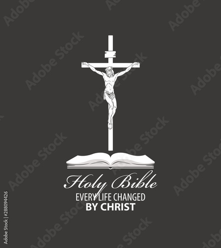 vector, illustration, banner, bible, book, crucifixion, jesus, christ, cross, religion, gospel, new covenant, old testament, scripture, text, pray, faith, christian, catholic, holy, forgiveness, spiri
