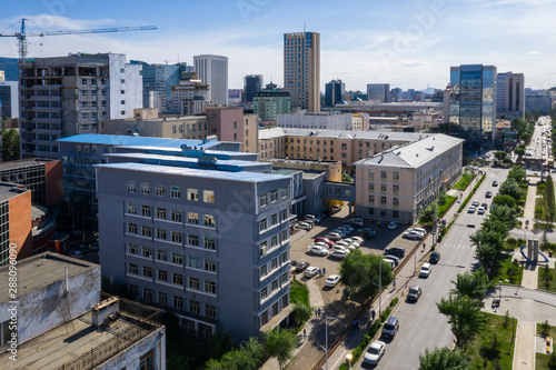 Aerial view of Ulaanbaatar, the capital of Mongolia, circa June 2019