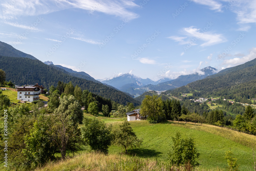 Beautiful sunny mountain landscape of Dolomite Alps in Nothern Italy