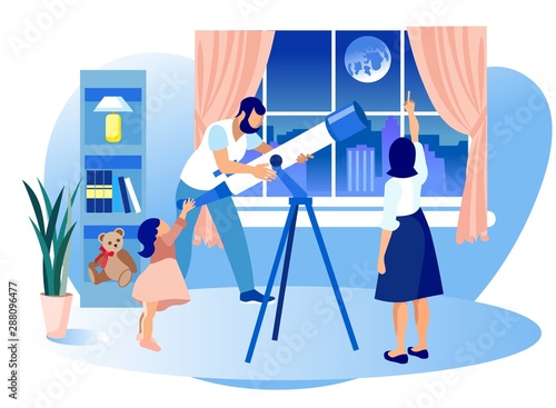 Happy Family Engage Astronomy Science, Telescope