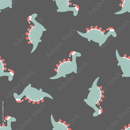 Christmas seamless pattern with dino Holiday print