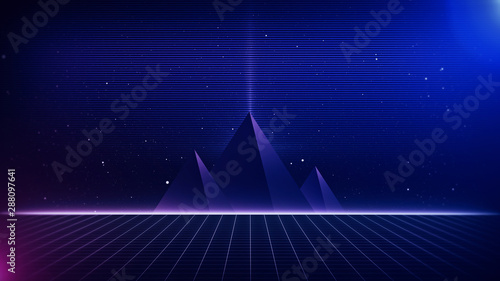 Obraz na płótnie Retro Sci-Fi Background Futuristic landscape of the 80`s. Digital Cyber Surface. Suitable for design in the style of the 1980`s w salonie