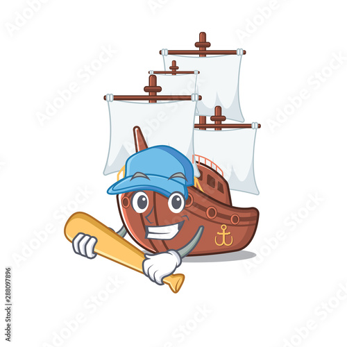 Playing baseball pirate ship isolated with the cartoon