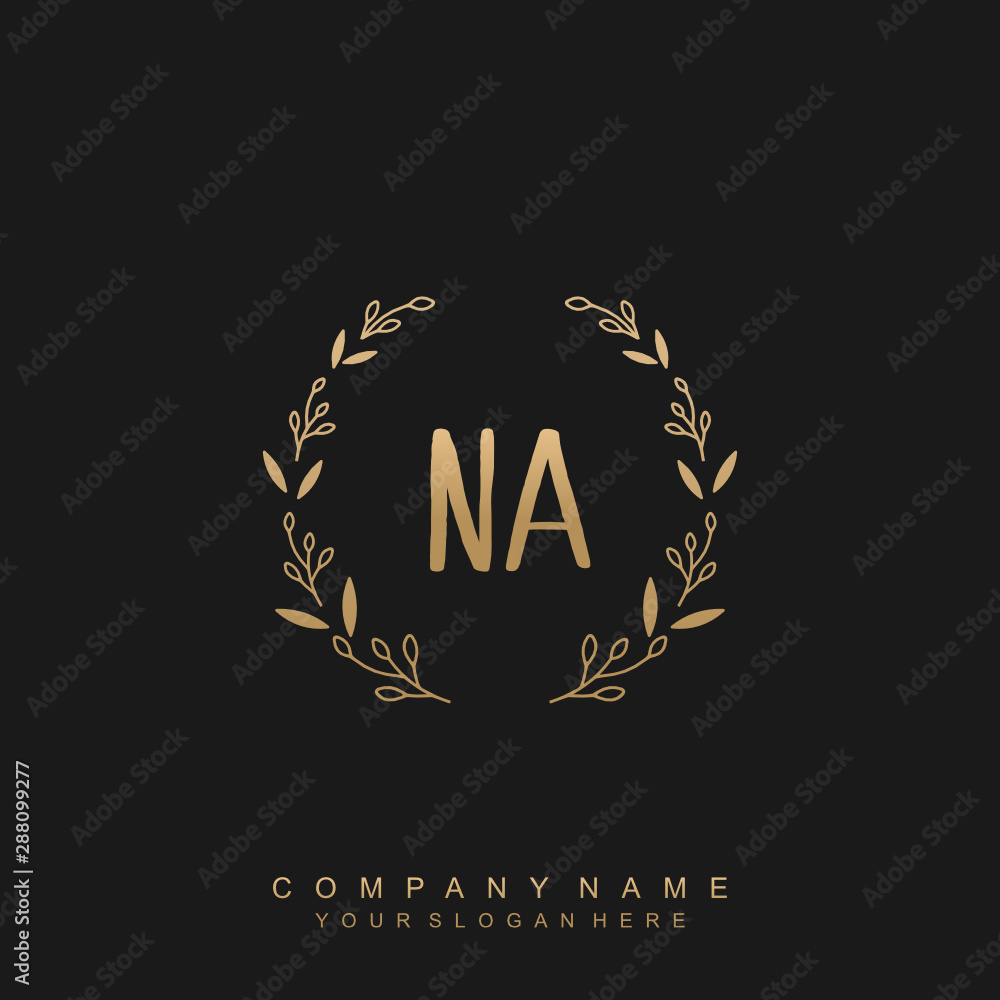 letter NA surrounded by beautiful and elegant flowers and leaves
