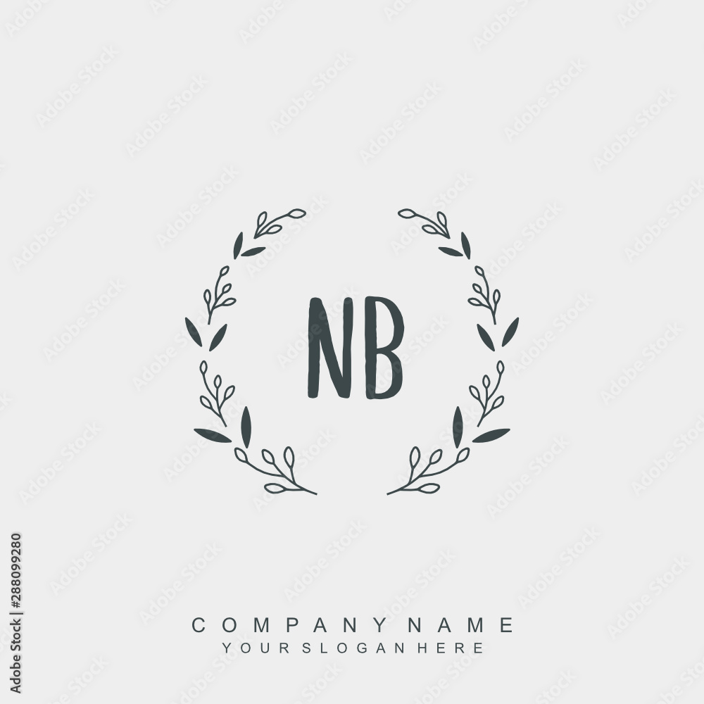 letter NB surrounded by beautiful and elegant flowers and leaves. Wedding monogram logo template.