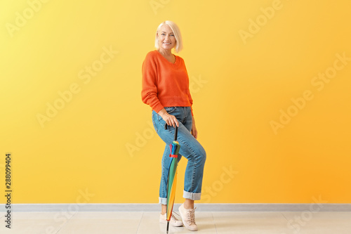 Stylish mature woman with u...