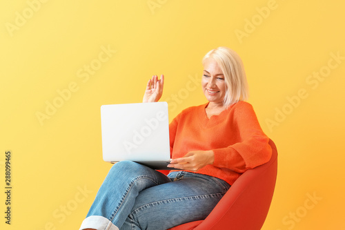 Mature woman with laptop si...