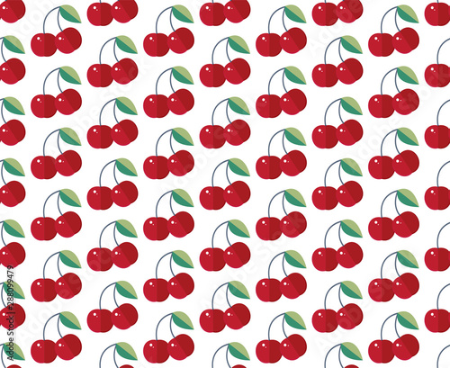 Seamless vector pattern of red cherry. Bright summer design. Berry for colorful Wallpaper design, textile, fabric, paper, background. Flat cartoon vector
