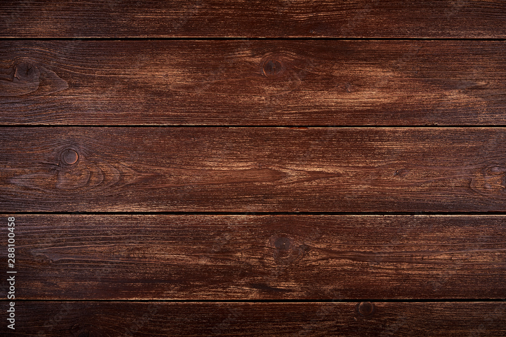 Naklejka premium Realistic wooden background or natural brown color table top. Old scratched surface.
