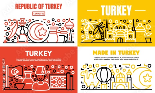 Turkey country banner set. Outline set of turkey country vector banner for web design