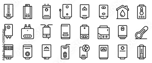 Boiler icons set. Outline set of boiler vector icons for web design isolated on white background