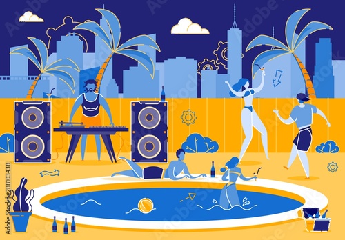 Funny Party at Pool Young People on Hot Summer Day