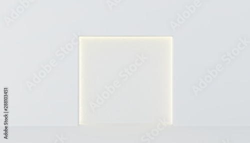 An empty white room with Illuminated a warm-lit alcove in the wall. 3D rendering.