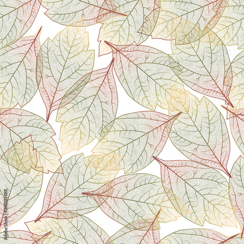 Seamless pattern with colored autumn leaves.
