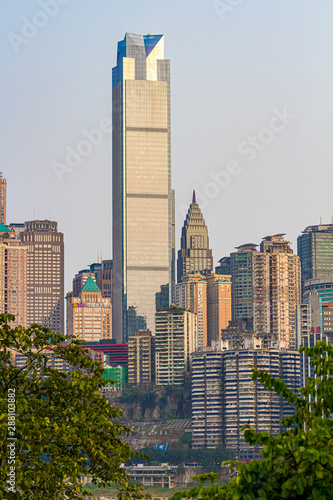 Chongqing, China. Chinese city of Chongqing.  Cityscape at Jiefangbei CBD, Yuzhong Peninsula, New York Tower. photo