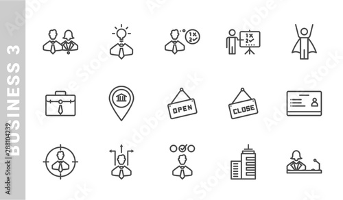 business 3 icon set. Outline Style. each made in 64x64 pixel