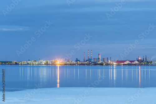 qarhan salt lake factory in evening