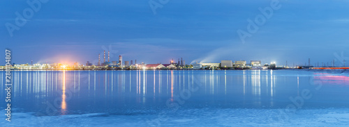 salt lake and potash fertilizer plant at night photo