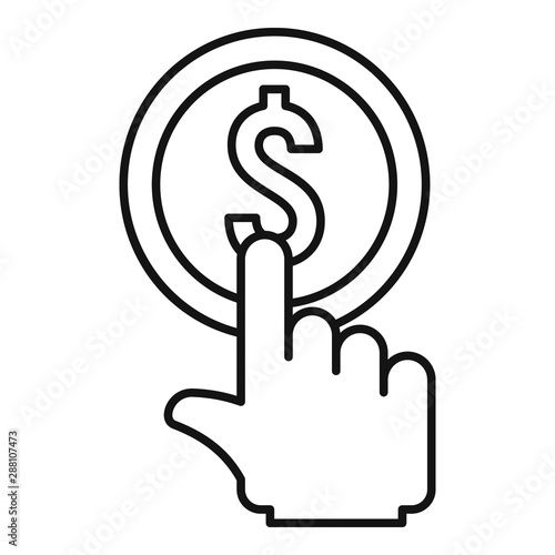 Click gold coin icon. Outline click gold coin vector icon for web design isolated on white background