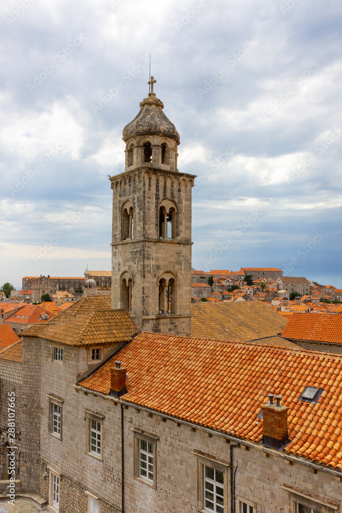 Bell tower, Dubrovnik old town architecture, Croatia.