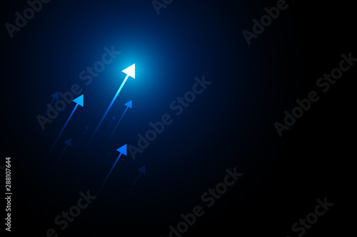 Light arrow up on dark blue background illustration, business growth concept.