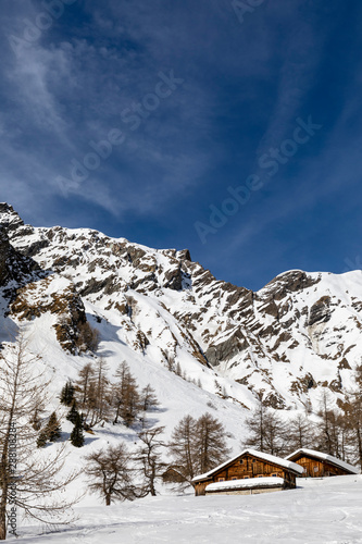 Fototapeta Naklejka Na Ścianę i Meble -  Remote alpine farms in winter