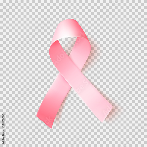 Realistic pink ribbon. Symbol of world breast canser awareness month in october. Vector illustration.