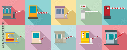 Toll road icons set. Flat set of toll road vector icons for web design