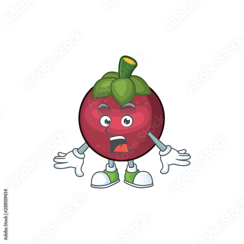 Surprised mangosteen fruit cartoon character isolated on mascot