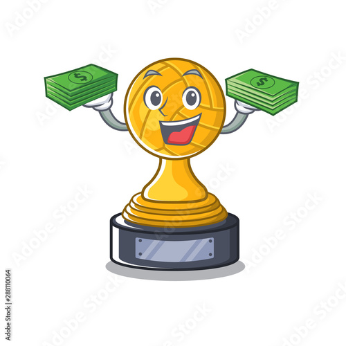 With money bag volleyball trophy in theWith money bag character shape photo