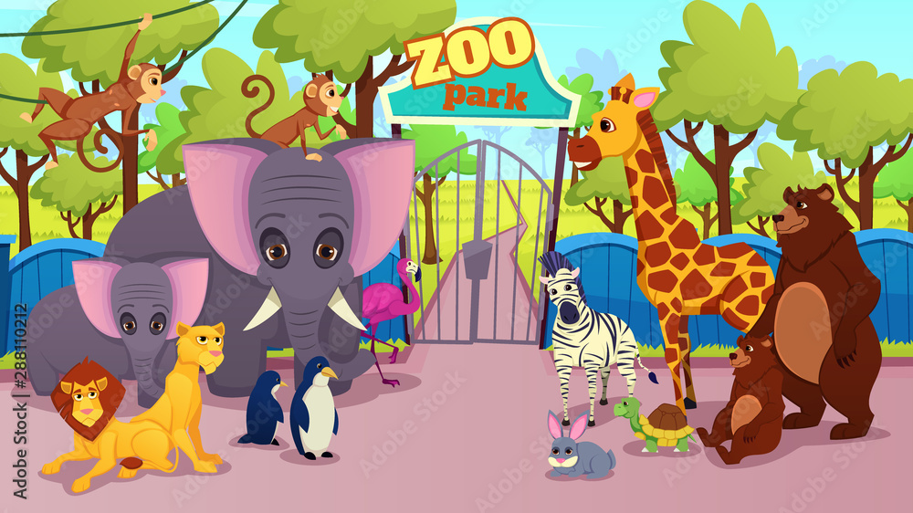 Zoo Park Animals Species Cartoon Vector Concept Stock Vector | Adobe Stock