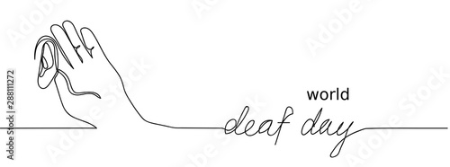 World deaf day simple one single line sketch. Continuous hand drawing banner.