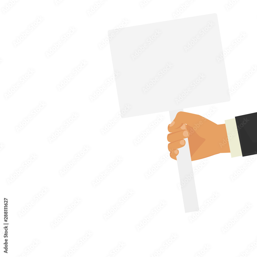 Hand holding blank banner mock up on wood stick isolated. Hand holding blank banner mock up on wood stick isolated.