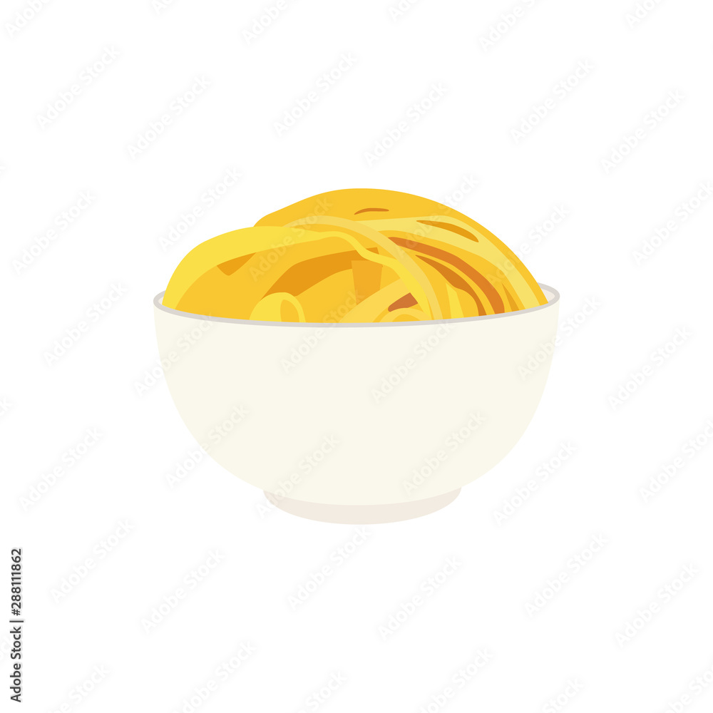 Tasty appetizing classic italian spaghetti pasta in a bowl isolated on white background.