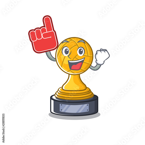 Foam finger volleyball trophy cartoon displayed above character table photo