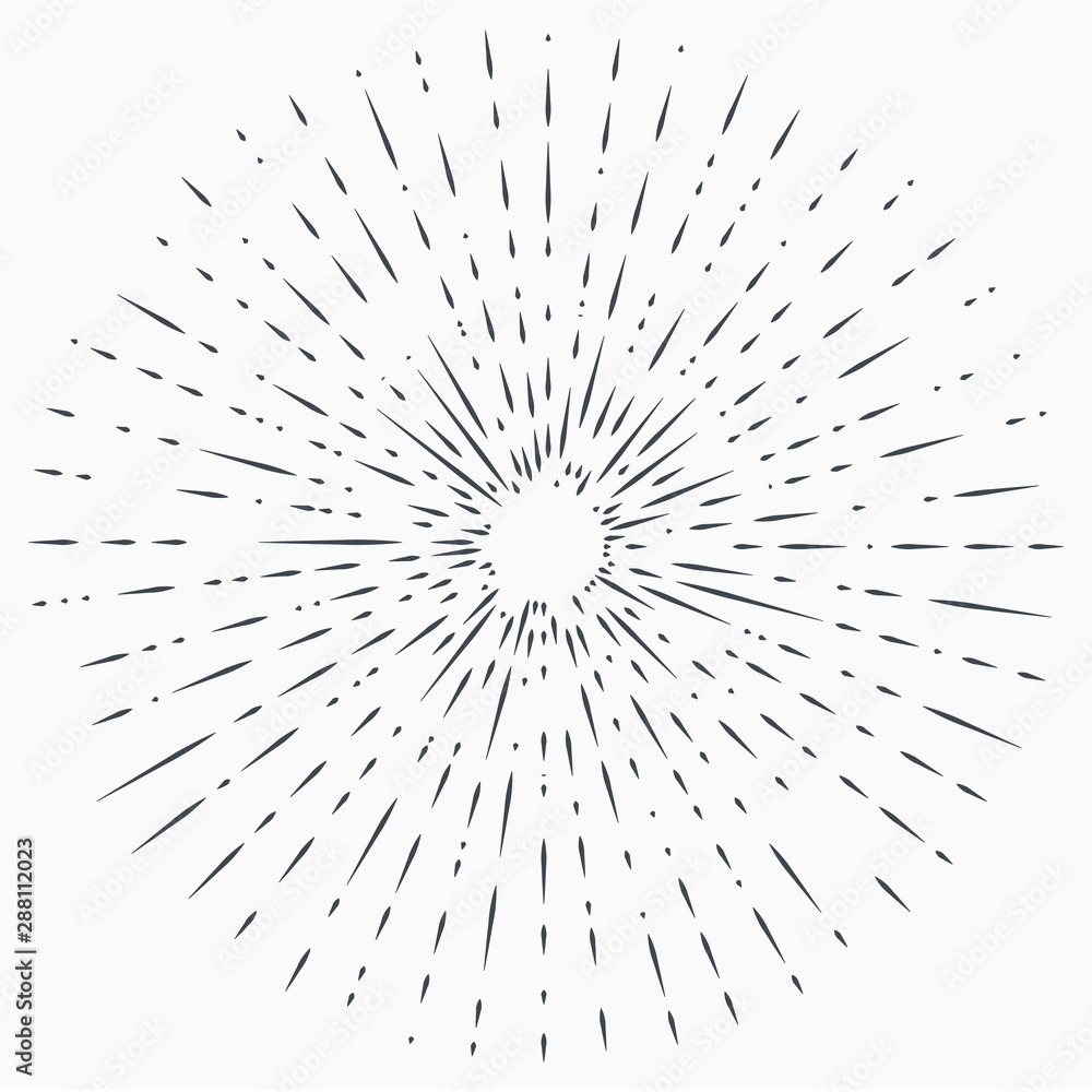 Sun burst, star burst sunshine. Radiating from the center of thin beams, lines. Sun burst, star burst sunshine. Radiating from the center of thin beams, lines.
