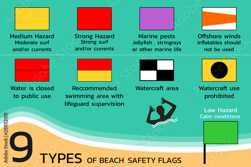 Types of beach flags warning , vector