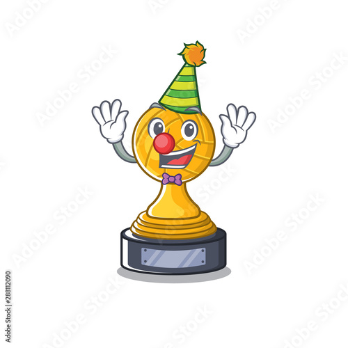 Clown volleyball trophy cartoon displayed above character table