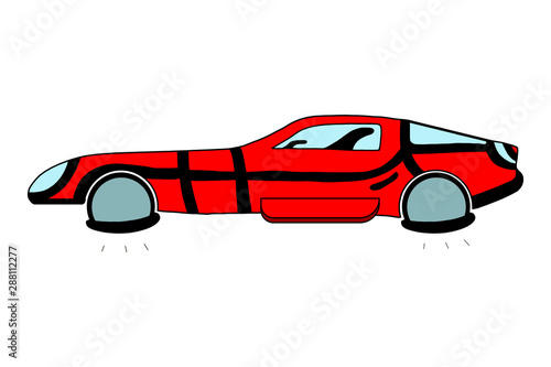 Vector illustration of an antigravity hovering car above the ground. transport. future